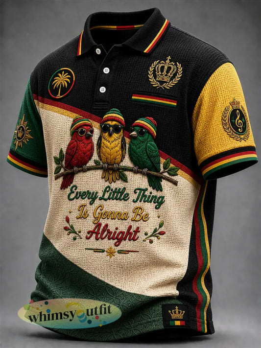 Retro reggae-geïnspireerd casual wafelpoloshirt voor heren - als foto / S