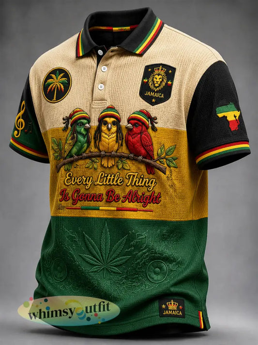 Retro Reggae-geïnspireerde geometrische casual wafel-weave poloshirt - als foto / S