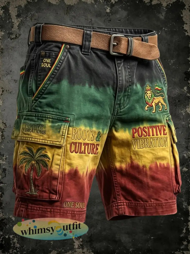 Retro Reggae-geïnspireerde gradiënt casual werkshorts - als foto / S