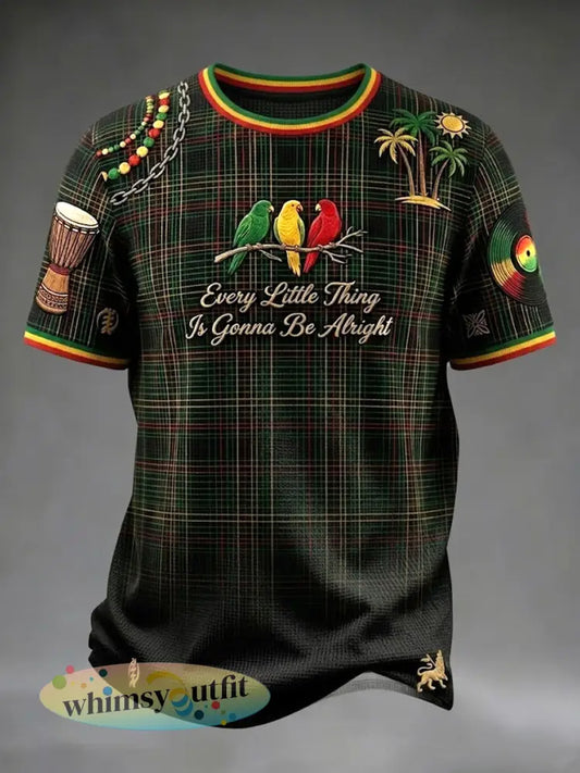 Retro Reggae geruite gradiënt casual wafel-weave T-shirt - als foto / S