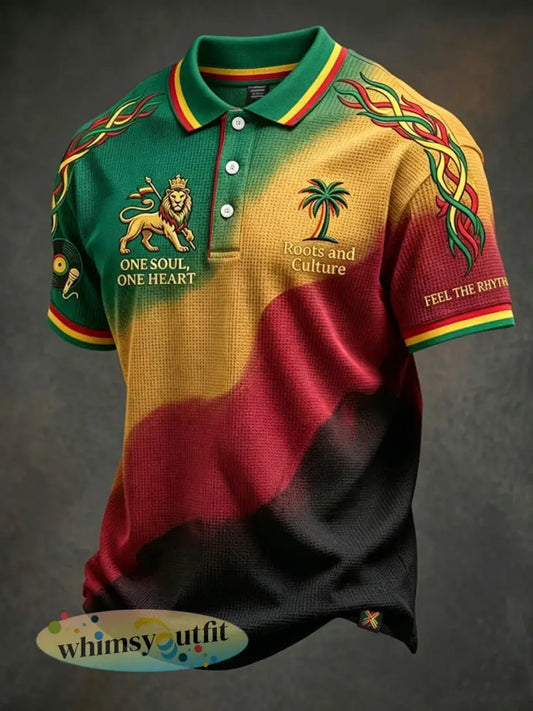 Retro Reggae Gradiënt Art Casual Waffle-Weave Polo - als foto / S