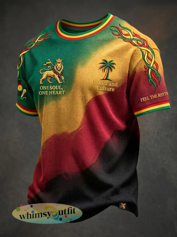Retro Reggae Gradiënt Art Casual Waffle-Weave T-shirt - als foto / S