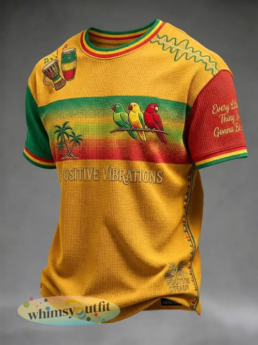 Retro Reggae gradiënt Patchwork Casual Waffle-Weave T-shirt - als foto / S