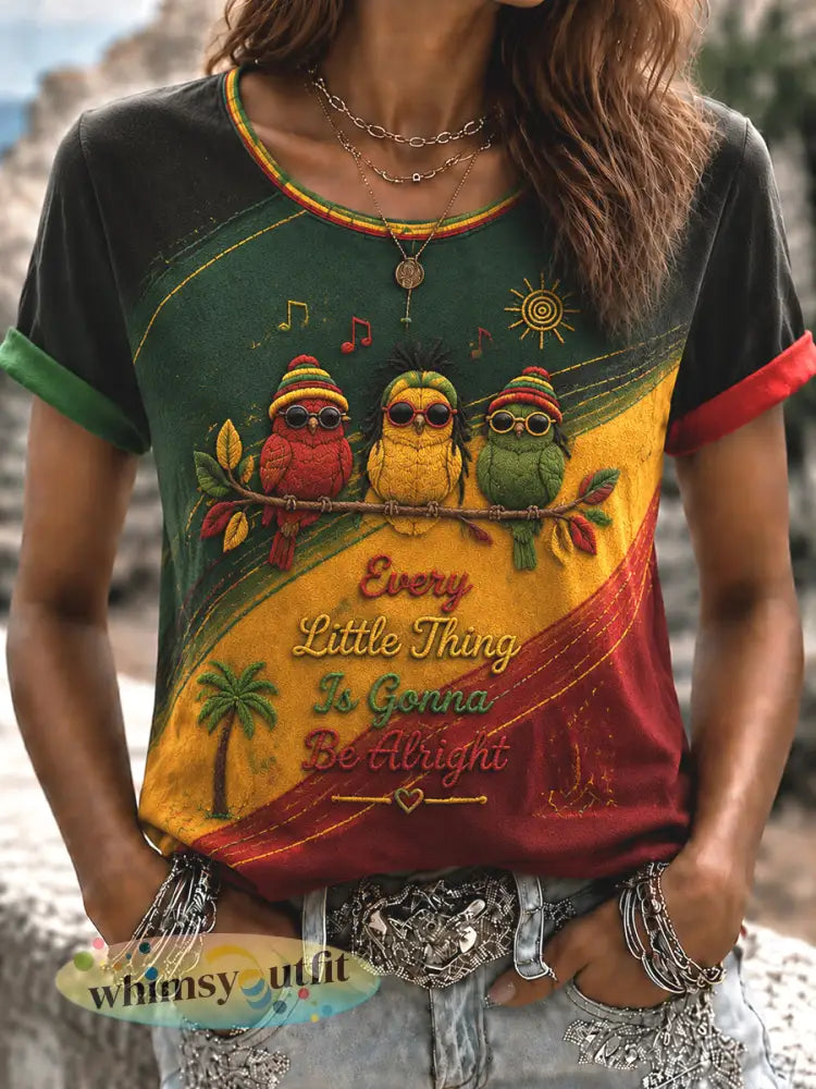 Retro Reggae-thema casual T-shirt voor dames - als foto / S