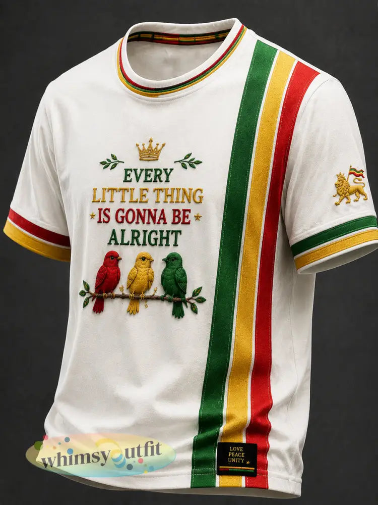 Retro Reggae-Themed Gestreept Casual T-shirt - als foto / S