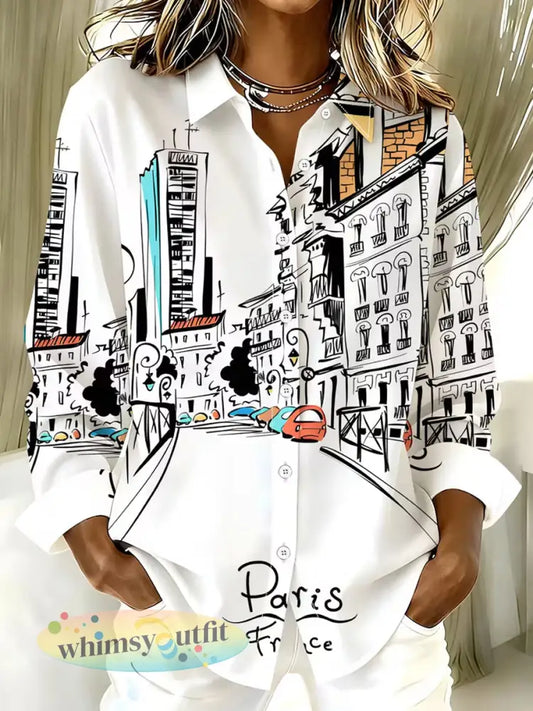 Retro resortstijl kunstprint casual troostshirt voor dames - A / S