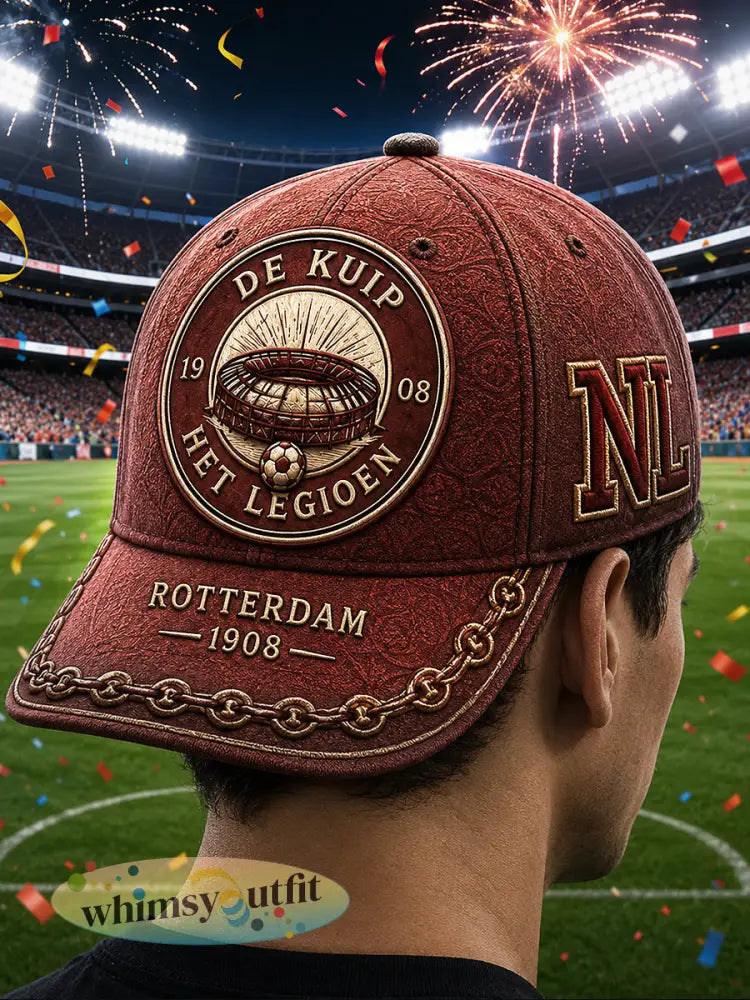 Retro rode Nederlandse Eredivisie Feyenoord-voetbalprint voor casual muts - Diep Rood / 58CM