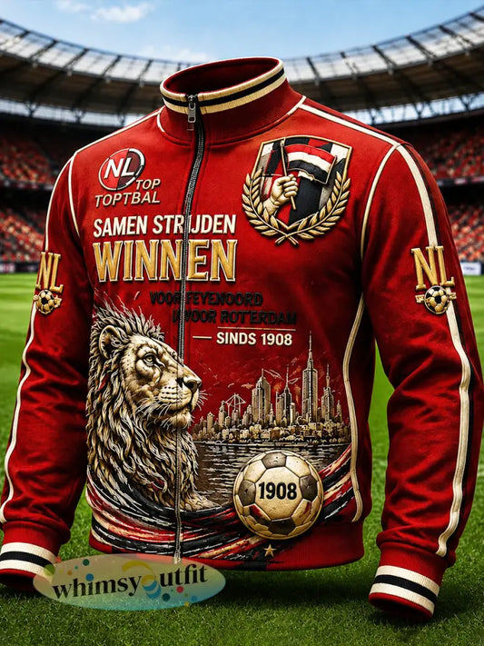 Rode Feyenoord Eredivisie-voetbaljack voor heren met opdruk casual voor de herfst met rits - Rood / S
