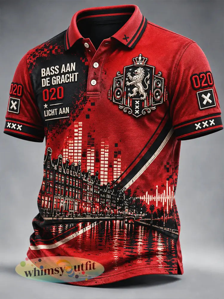 Rood casual poloshirt voor heren met graffiti-print van het Amsterdam Electronic Music Festival - Rood / S