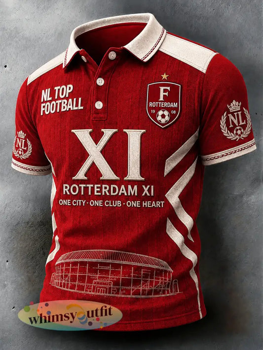 Rood casual poloshirt voor heren met Feyenoord-voetbalclubprint - Rood / S