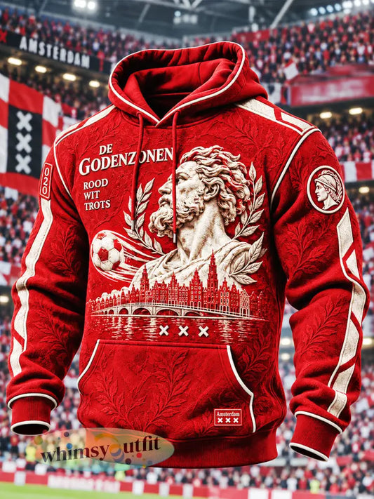 Rood casual sweatshirt met capuchon en Ajax Amsterdam-voetbalprint voor heren - Rood / S
