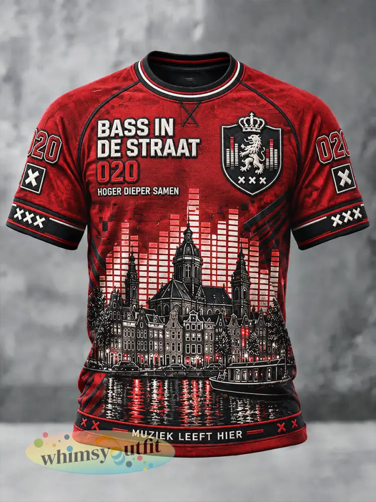 Rood casual T-shirt voor heren met Amsterdam Electronic Music Festival-print - Veelkleurig / S