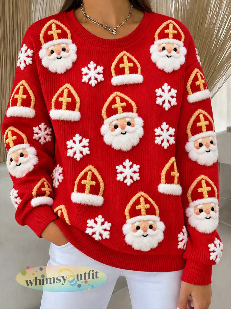 Rood damessweatshirt met 3D-print voor de Sint-Nicolaasdag in Nederlandse stijl - Rood / S