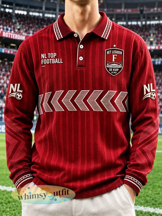 Rood Eredivisie-Feyenoord-voetbalgeprint polooverhemd voor heren casual vroeg najaar lange mouwen - Diep Rood / S