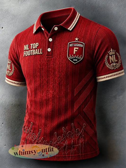 Rood gestreept casual poloshirt voor heren met Feyenoord-clubprint - Rood / S