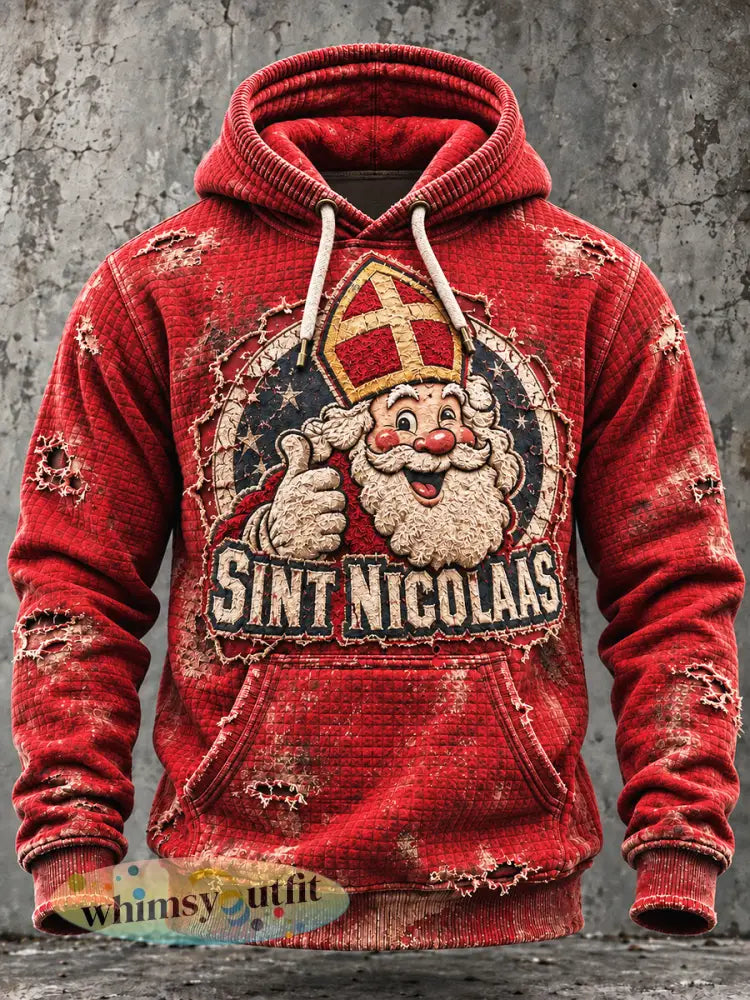 Rood heren-sweatshirt met capuchon retroprint voor de Sint-Nicolaasdag - Rood / S