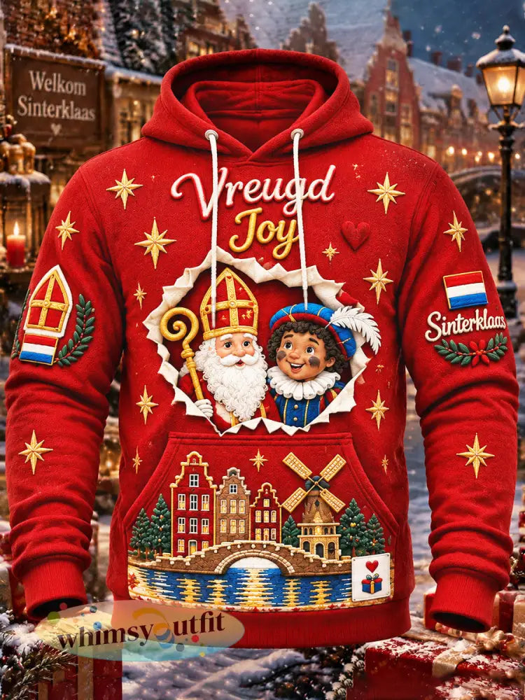 Rood heren-sweatshirt met zwarte-pietprint voor Sinterklaas casual stijl - Rood / S