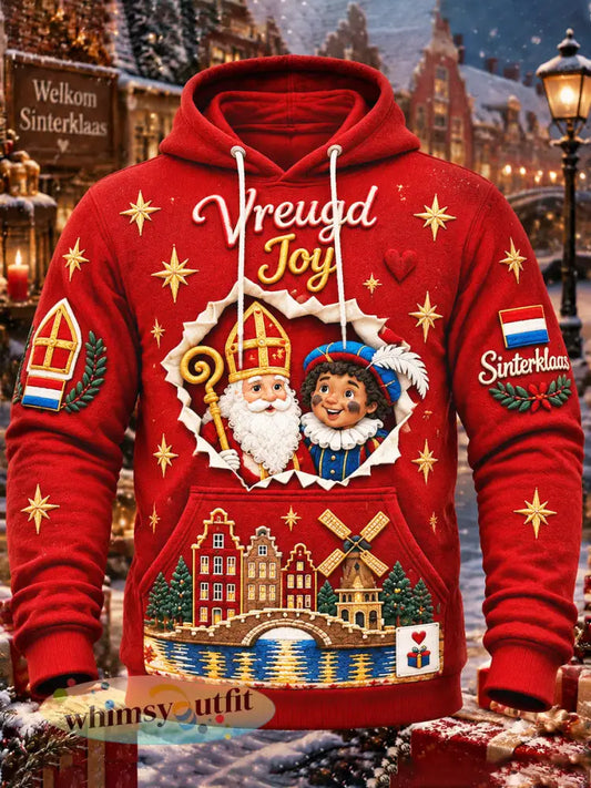 Rood heren-sweatshirt met zwarte-pietprint voor Sinterklaas casual stijl - Rood / S