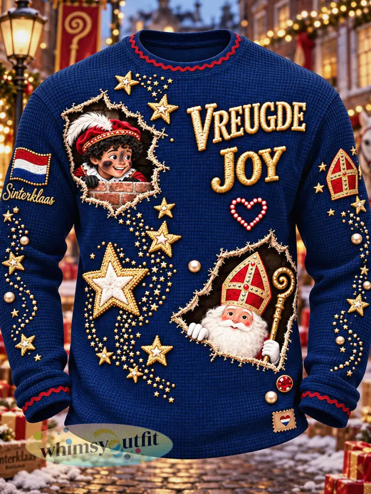 Rood heren-T-shirt met kerstmotief en lange mouwen casual stijl - Diep Blauw / S