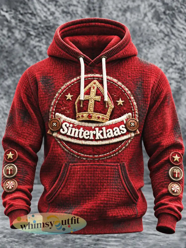 Rood informeel sweatshirt met capuchon en print voor mannen geïnspireerd op Sinterklaasdag - Rood / S
