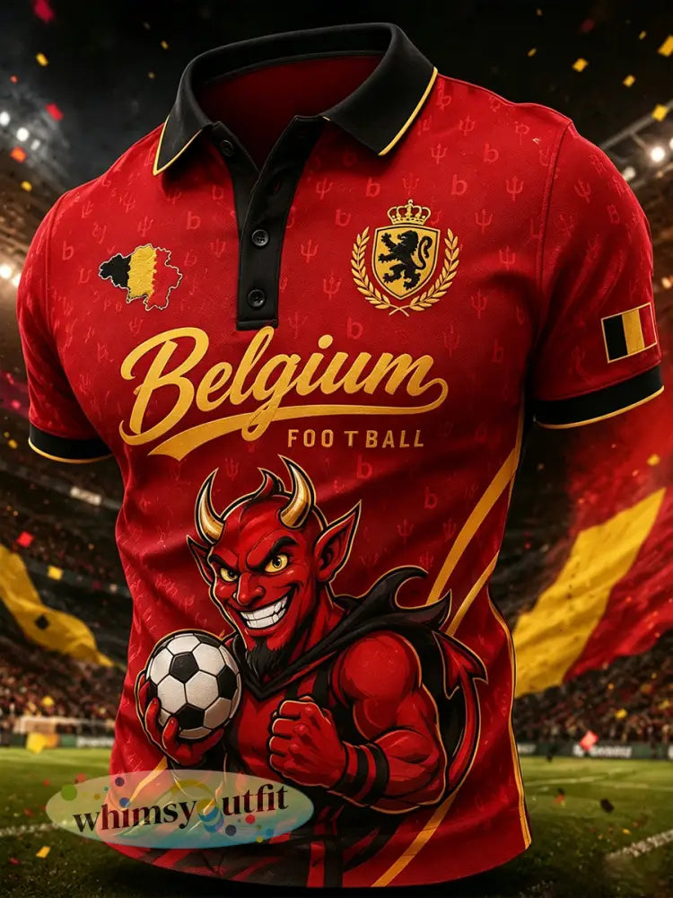 Rood poloshirt voor heren met voetbalprint en korte mouwen - A / S