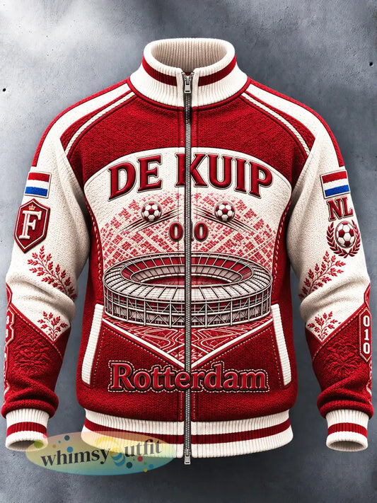Rood Feyenoord Rotterdam Football Patchwork Print Casual Zip-Up Jacket voor heren - Veelkleurig / S