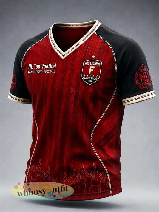 Rood Feyenoord-voetbalclubt-shirt voor heren met gestreept patroon en v-hals casual stijl - Rood / S