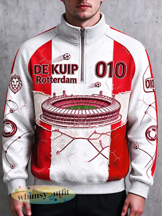Feyenoord Rotterdam Football-Gedrukte Casual Sweatshirt met rits - Wit / S
