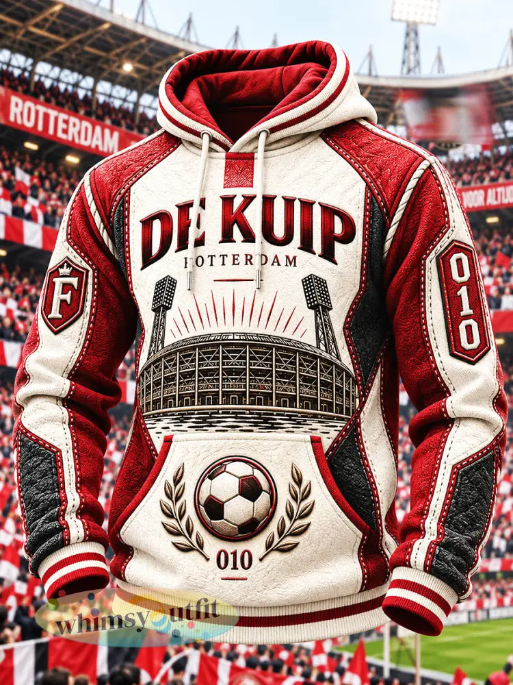 Feyenoord Rotterdam Football Patchwork Print Casual Sweatshirt met capuchon - Veelkleurig / S