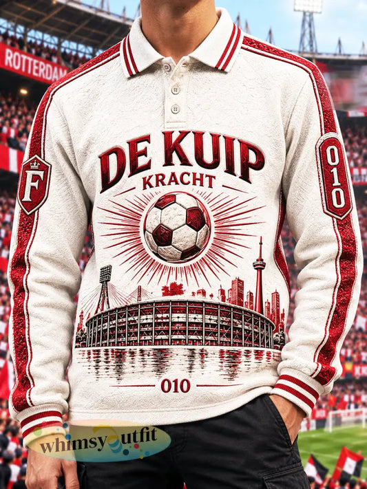 Feyenoord Rotterdam Football-Printed Casual Poloshirt met lange mouwen voor heren - Romig-Wit / S