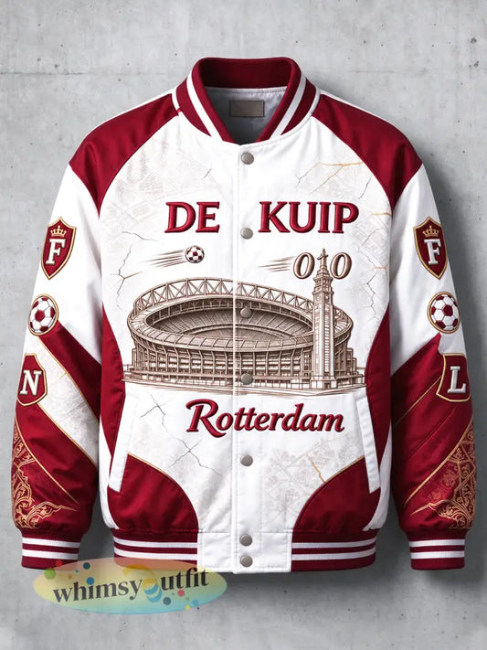 Feyenoord Rotterdam Voetbal Patchwork heren-Casual baseballjack met opdruk - Wit / S