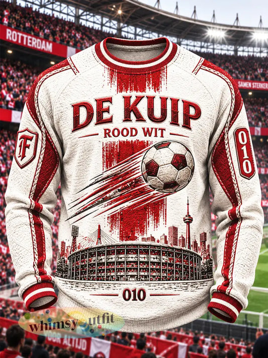 Feyenoord Rotterdam voetbalprint casual T-shirt met lange mouwen voor heren - Romig-Wit / S