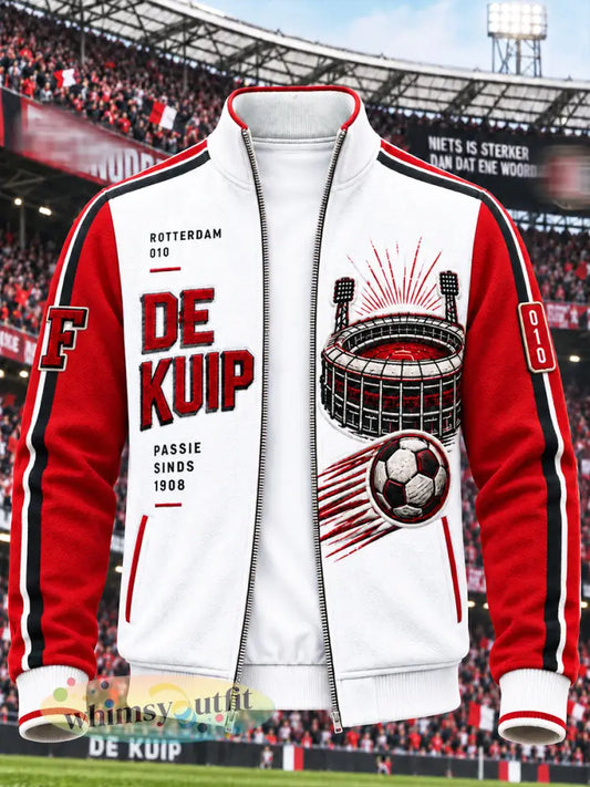 Feyenoord Rotterdam voetbalteam patchwork print casual opstaande kraag zip-up jack voor heren - Wit / S