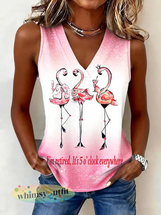 Roze Flamingo dag gradiëntprint casual V-hals Vest - Roze / S