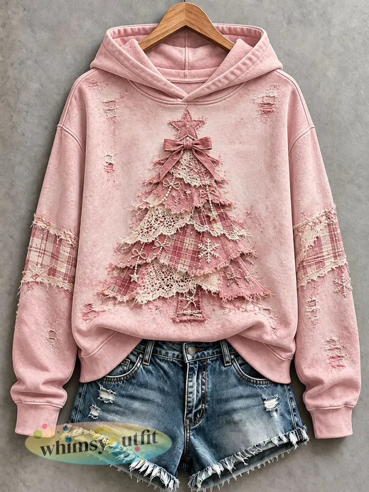 Roze kerstboom hoodie voor dames - Roze / S