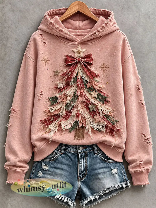 Roze kerstboom hoodie voor dames - Roze / S