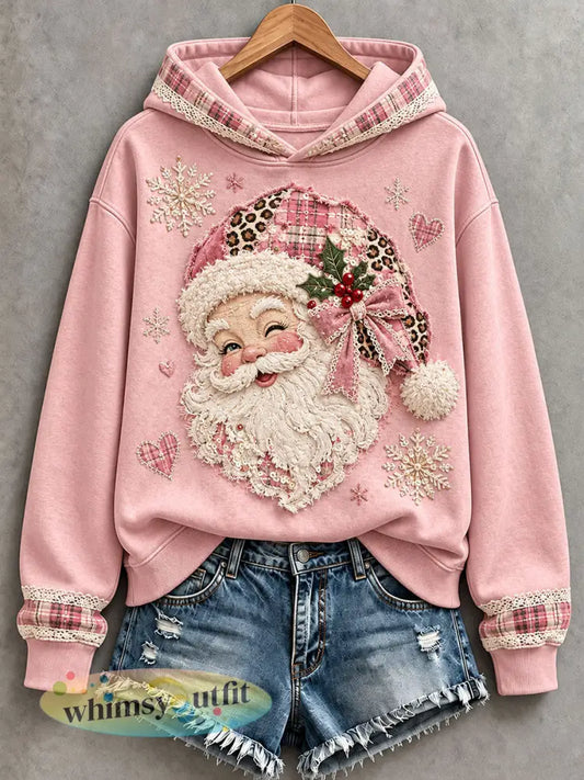 Roze kerstman hoodie voor dames - Roze / S