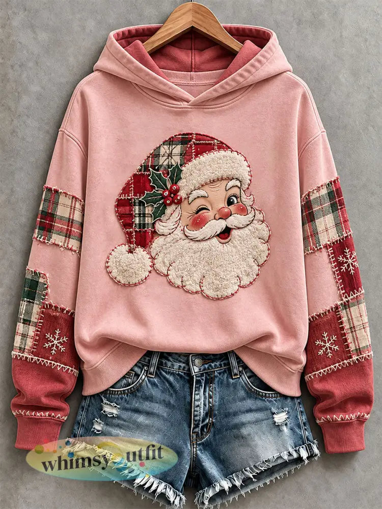 Roze kerstman hoodie voor dames - Roze / S
