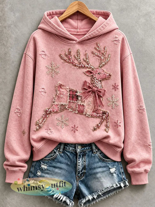 Roze rendieren hoodie voor dames - Roze / S