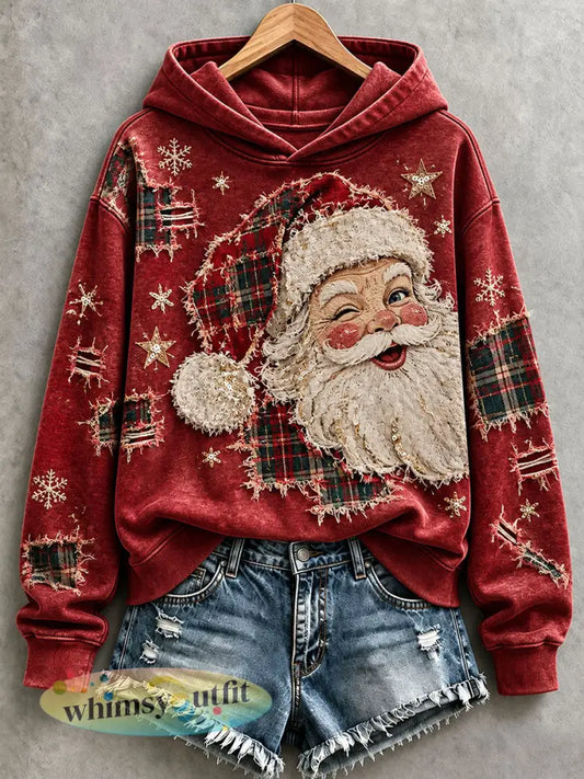 Santa Patchwork Art Hoodie voor dames - Rood / S