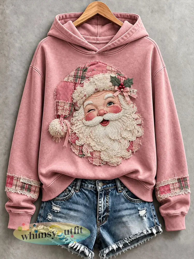 Santa Patchwork Art Hoodie voor dames - Roze / S