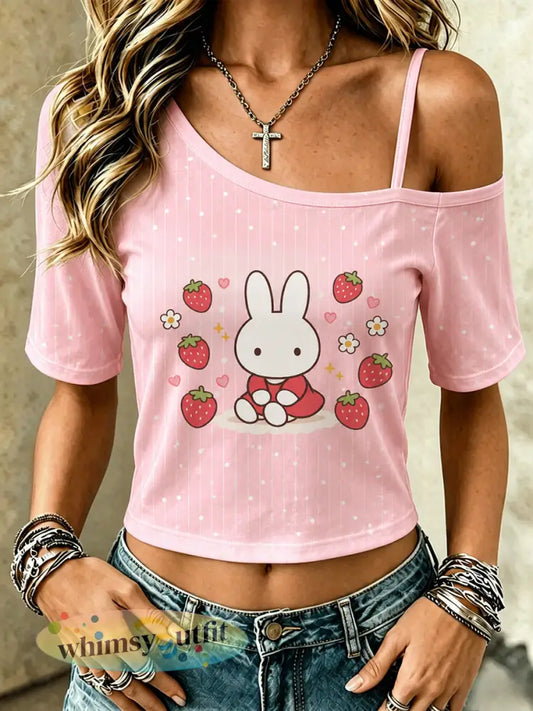 Schattig konijnenprint camisole top met korte mouwen voor dames - A / S