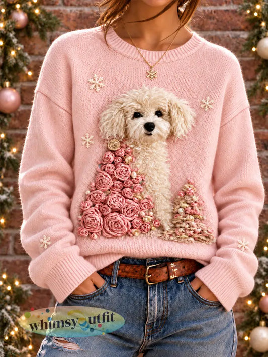 Schattige kerst hond kunst bedrukte trui voor dames - als foto / S