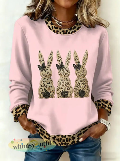Schattige konijnenprint casual sweatshirt voor dames - Roze / S