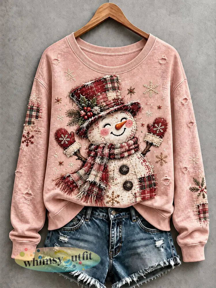 Schattige Sneeuwman Sweatshirt voor dames - Roze / S