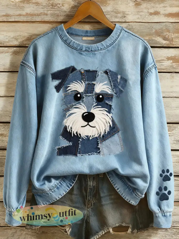 Schnauzer hond patchwork kunst sweatshirt voor dames - Blauw / S