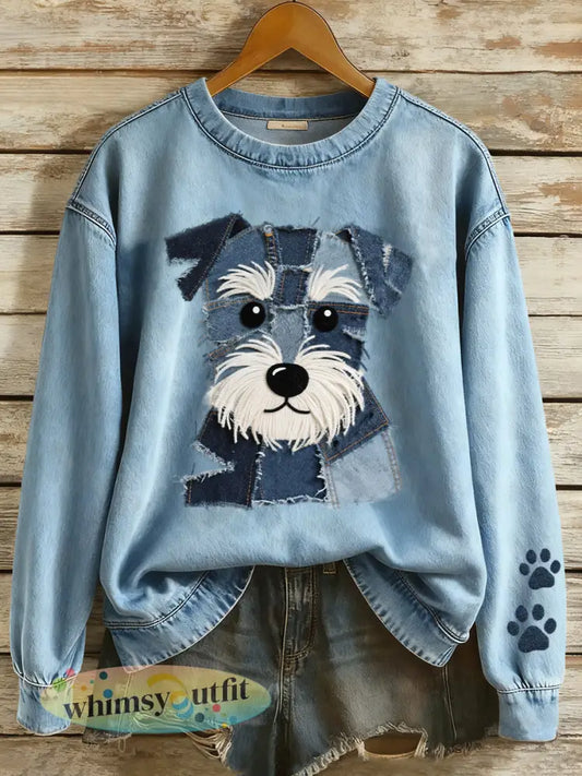 Schnauzer hond patchwork kunst sweatshirt voor dames - Blauw / S
