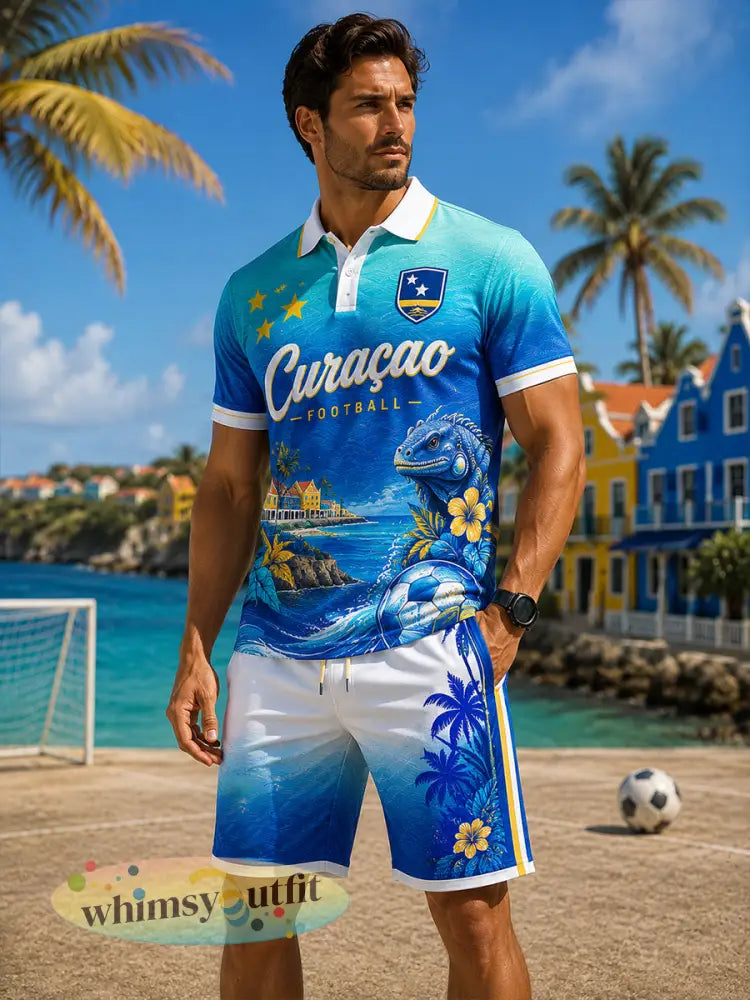 Set van poloshirt met korte mouwen en voetbalprint voor heren - A / S