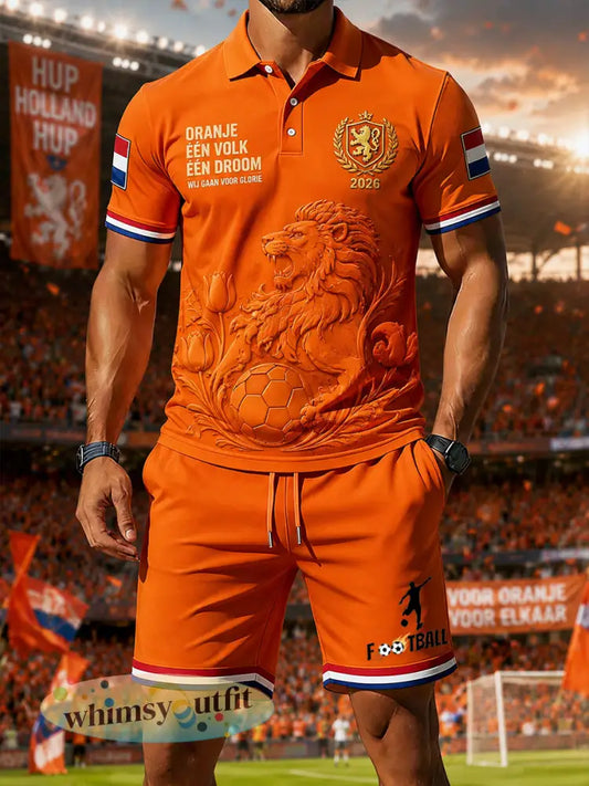 Set van poloshirt met korte mouwen en voetbalprint voor heren - A / S