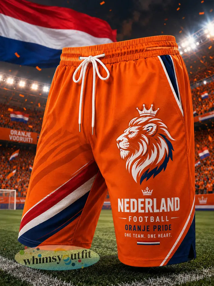 Sportkorte broek voor heren met leeuwenprint en voetbalmotief - A / S